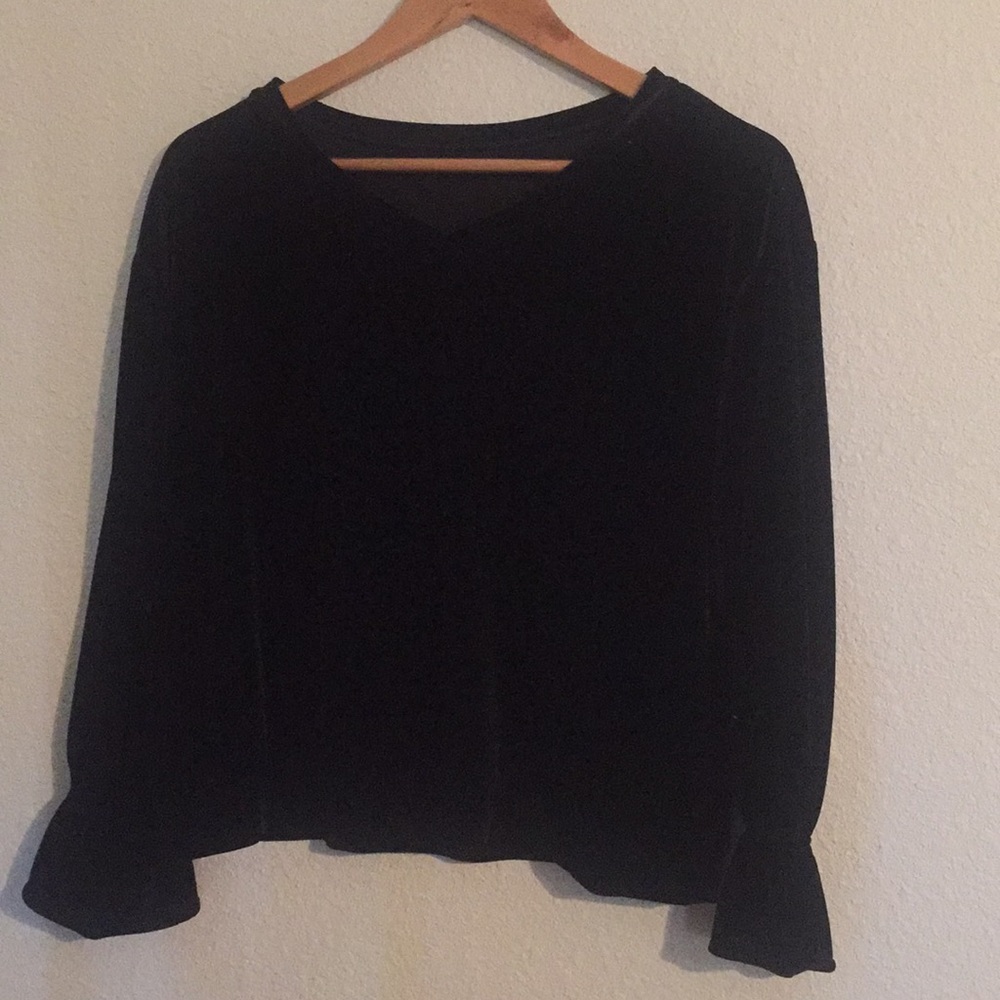 Black velvet v-neck blouse